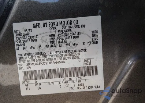 2013 Ford Edge Limited from USA, damaged, VIN 2FMDK4KC9DBA44508